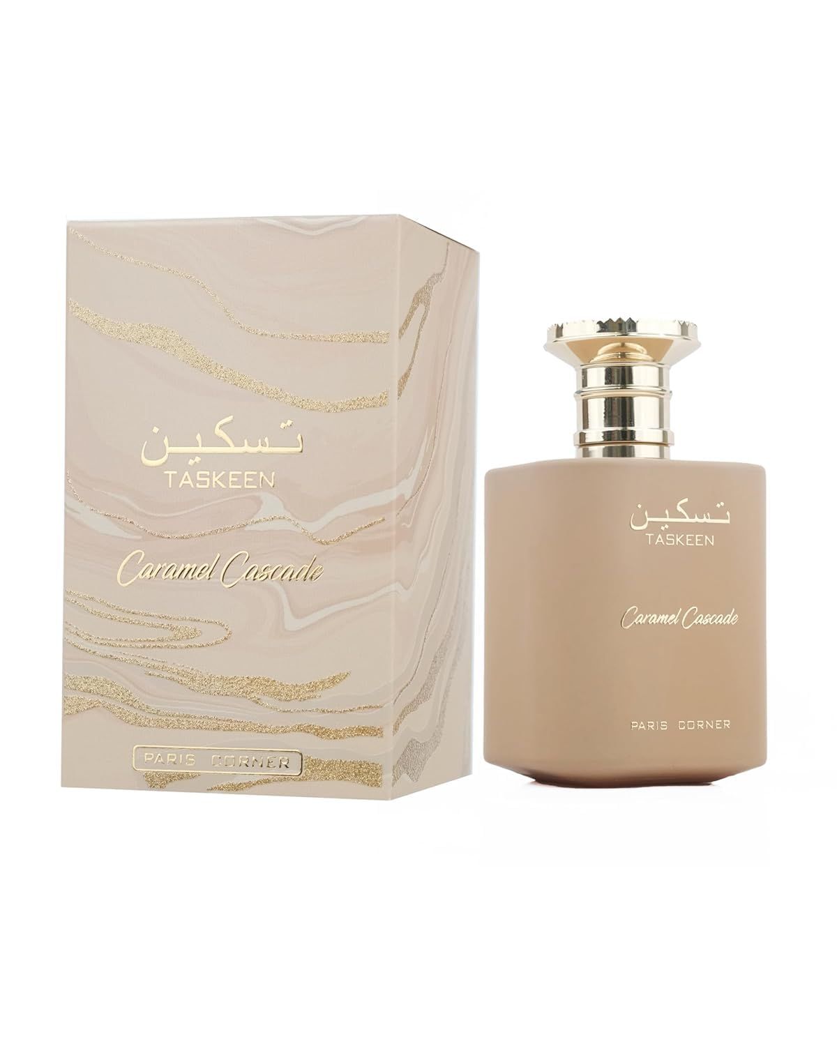 Paris Corner | Taskeen Caramel Cascade EDP - 3.4 Fl Oz | Sweet Elegance Perfume for Women and Men | Unisex Fragrance Featuring Caramel, Milk, Tonka Bean &amp; Honey