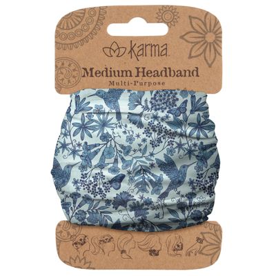 Karma Hummingbird Headband for Women - Medium - Fabric Headband and Stretchy Hair Scarf - Blue