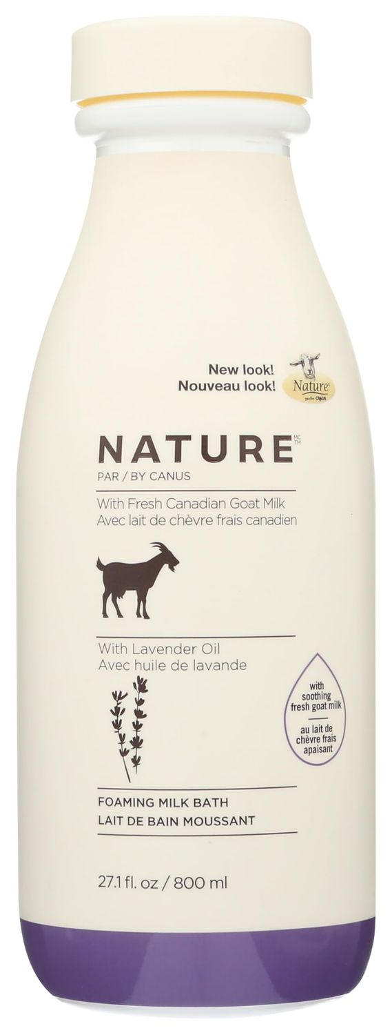 Nature by Canus Foaming Milk Bath with Smoothing Fresh Canadian Goat Milk Vitamin A B3 Potassium Zinc and Selenium, Lavender Oil, 27.1 Fl Oz