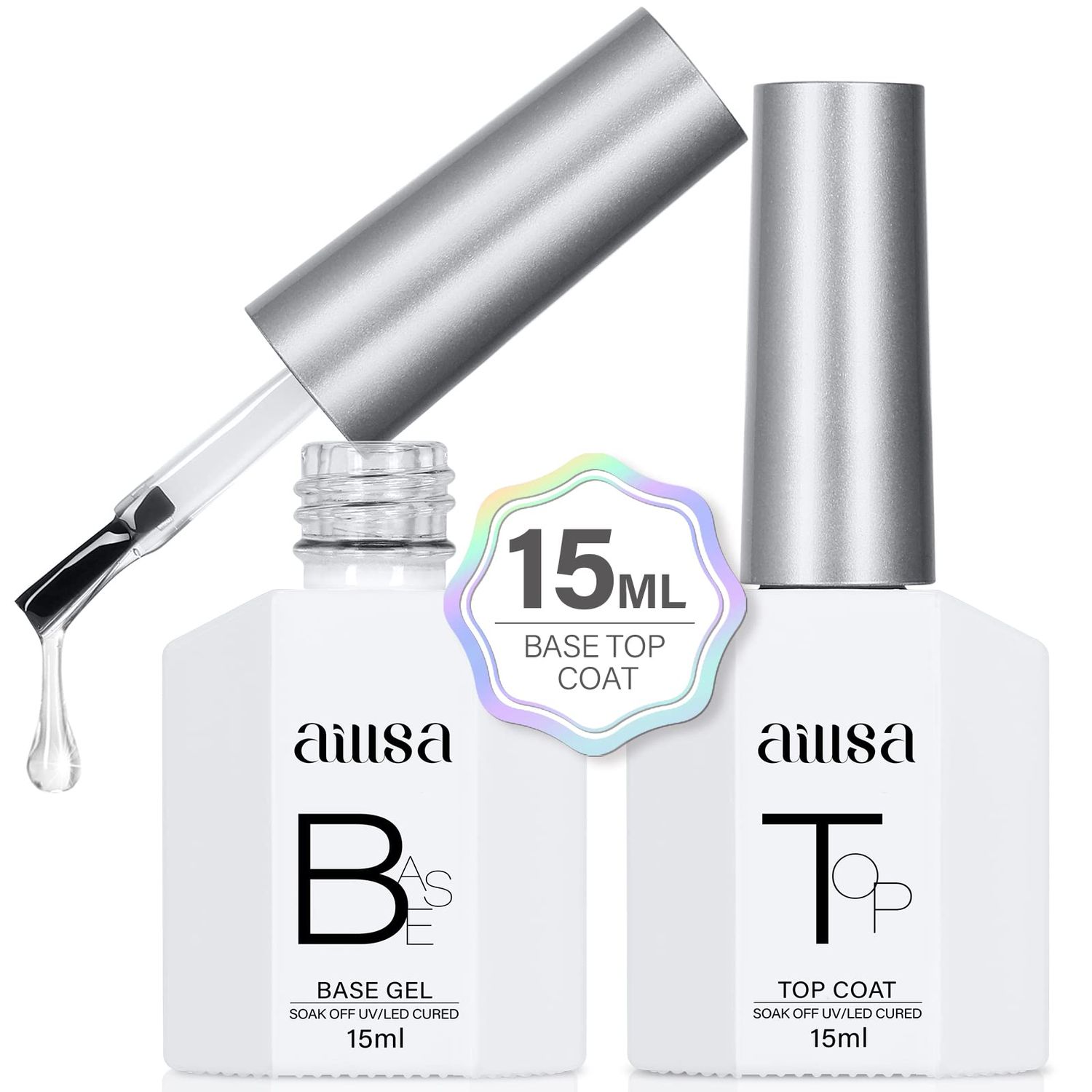 AILLSA Base and Top Coat Gel Polish - Soak Off, Long Lasting, Clear Base, High Gloss Shine, No Wipe Top Coat for DIY Nail Art at Home - 0.51 Fl Oz