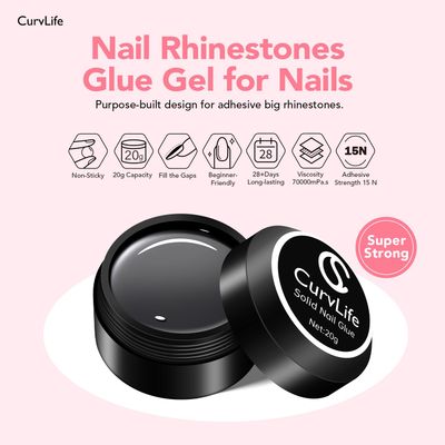 Curvlife Solid Nail Glue For Press On Nails, 15g Curv Life Solid Gel Nail Glue For Nail Tips, Solid Glue Kit For Clear Acrylic Nail Tips Solid Builder Gel For Nail Strengthen Uv Light Cured (20G Glue)