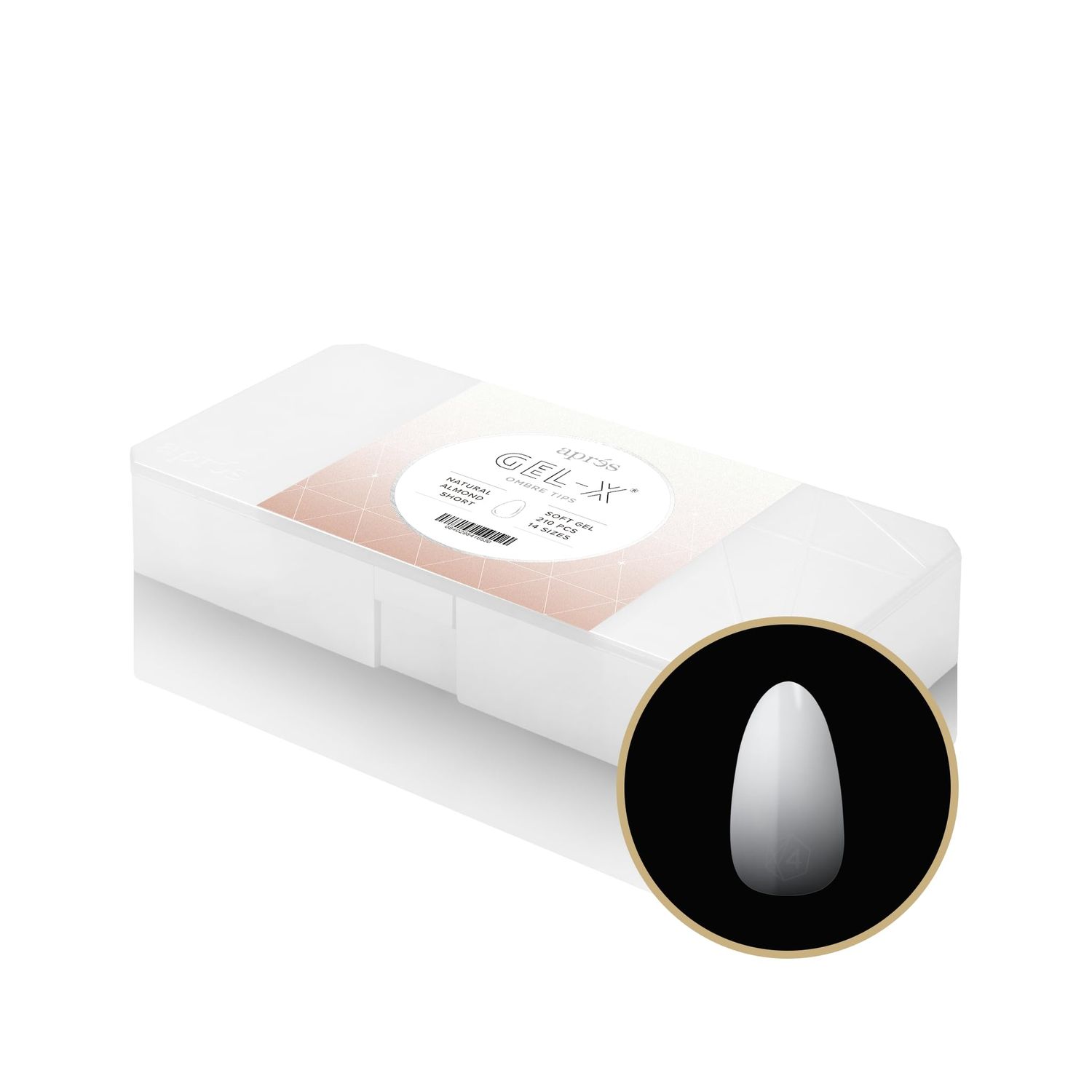 Apres Ombre Gel-X Box of Nail Tips, 14 Sizes 00-9, Premium Quality (Natural Almond Short, 210 Count)