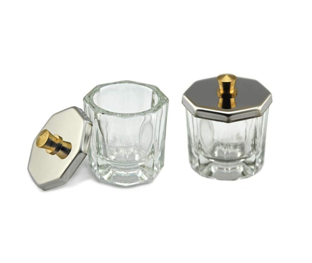 ConStore 2PCS Glass Crystal Dappen Dish with Lid Mini Bowl Cups Nail Art Tools Clear Nail Art Equipment for Mixing Liquid Powder