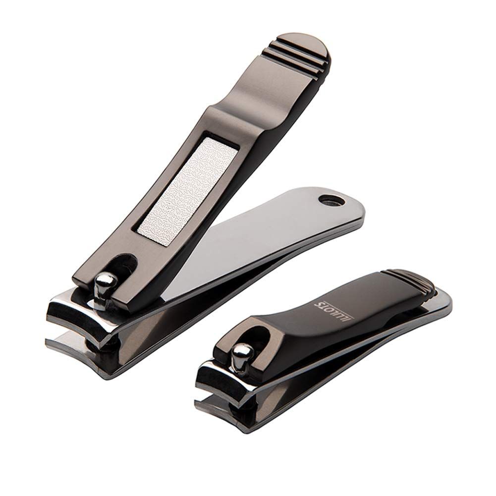 ILLILOTS Nail Clippers Set with Build-in Nail File, Durable Sharp Zinc Alloy Fingernail Clipper and Toenail Clipper with Tin Case, Matte Gray