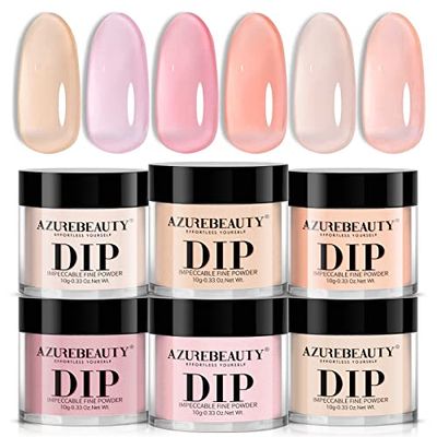 AZUREBEAUTY Dip Powder Set 6 Pcs Translucent Nude Pink Sheer Color, Natural Clear Dipping Powder Milky Jelly Effect French Nail Art Starter Manicure Salon DIY at Home