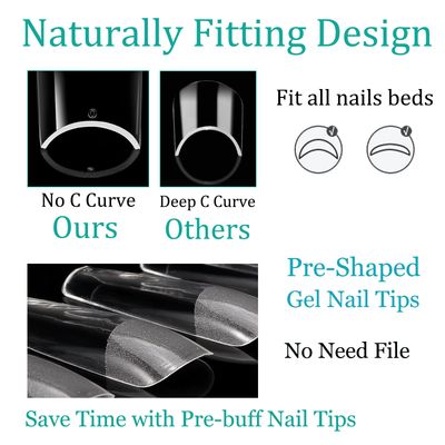 Soft Gel False Nail Tips 3 Styles Kit - Medium Almond, Square and Ballerina, 360PCS Pre-shaped Half Matte Full Cover Acrylic Nail Tips, Nail Extension DIY Manicure Salon Home, 12 Sizes,BlueZOO
