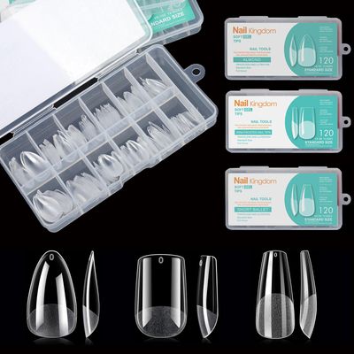 Soft Gel False Nail Tips 3 Styles Kit - Medium Almond, Square and Ballerina, 360PCS Pre-shaped Half Matte Full Cover Acrylic Nail Tips, Nail Extension DIY Manicure Salon Home, 12 Sizes,BlueZOO