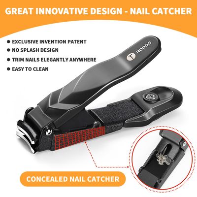 ROOOG Nail Clippers for Men Women with Catcher,No Splash Ultra Sharp Professional Heavy Duty Nail Clipper,Adult Sturdy Fingernail Clipper and Toenail Clipper with Nano Nail File for Travel,Home,Gifts