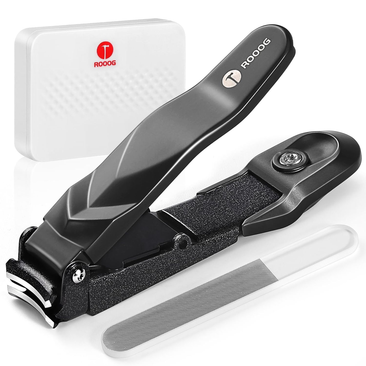ROOOG Nail Clippers for Men Women with Catcher,No Splash Ultra Sharp Professional Heavy Duty Nail Clipper,Adult Sturdy Fingernail Clipper and Toenail Clipper with Nano Nail File for Travel,Home,Gifts