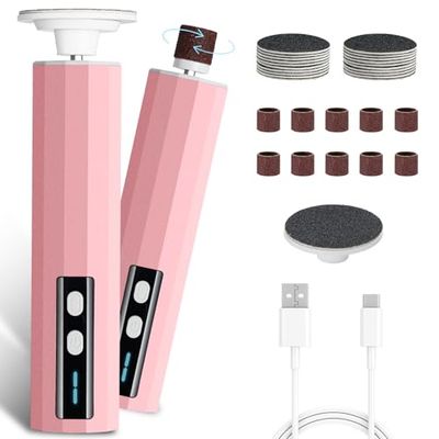 Electric Foot Callus Removers Rechargeable - Electric Foot File with 9 Adjustable Speed, 2 Grinding Heads &amp; 30 Pcs Sandpaper Discs,Professional Foot Sander for Feet Dead Skin and Calluse (Pink)