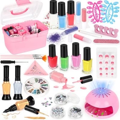 Kids Nail Polish Set for Girls, Nail Art Kit with Nail Dryer &amp; Storage Case, Non-Toxic Peel-Off Quick Dry Nail Polish for Kids, Birthday Christmas Gift for Kids Ages 6-12