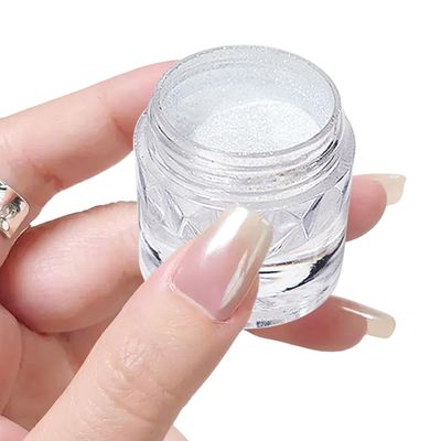 Fokostar White Chrome Nail Powder Super Glossy Clear Mirror Effect Smooth Pearl Glitter Pigment Powder, White Ice Transparent Unicorn Nail Chrome Powder for Gel Polish Nails Art Design with Tools