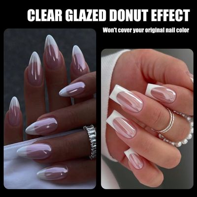 Fokostar White Chrome Nail Powder Super Glossy Clear Mirror Effect Smooth Pearl Glitter Pigment Powder, White Ice Transparent Unicorn Nail Chrome Powder for Gel Polish Nails Art Design with Tools