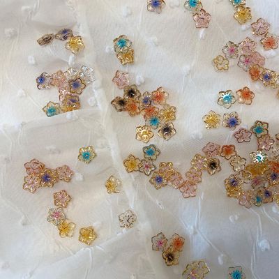 QZRUO 60 Pcs 3D Flower Nail Charms - Flatback Mixed Colorful Flower Bead Cabochons with Gold Edges, Spring Nail Art Decals for Women &amp; Girls, Manicure Decorations