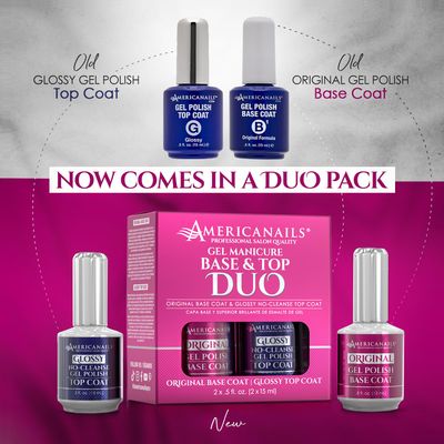 Americanails Gel Polish Base Coat &amp; Top Coat Duo - Professional Salon Quality, Original Dual Cure Formula for Maximum Adhesion &amp; Long Lasting Glossy Finish, Soak Off UV LED Fast Drying Gel (.5 oz)
