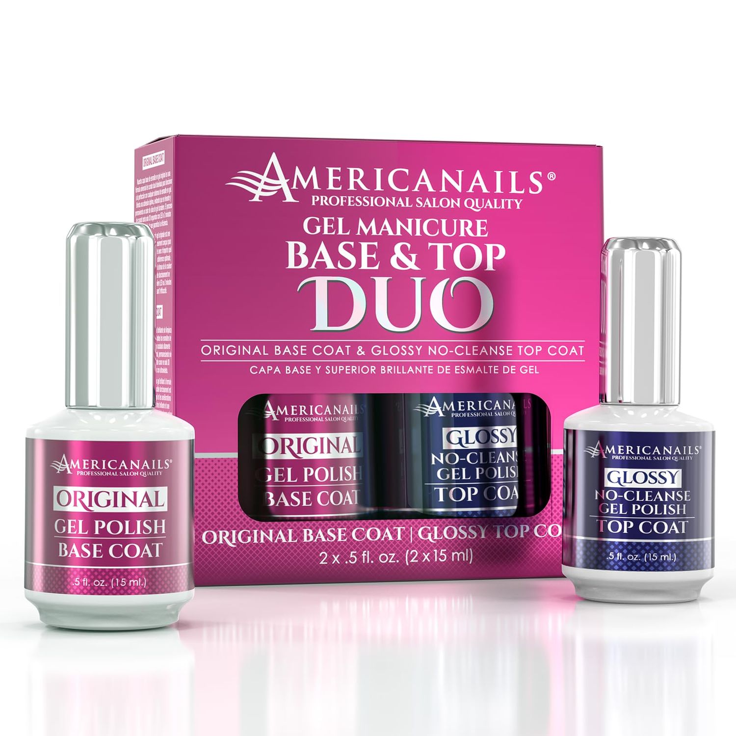 Americanails Gel Polish Base Coat &amp; Top Coat Duo - Professional Salon Quality, Original Dual Cure Formula for Maximum Adhesion &amp; Long Lasting Glossy Finish, Soak Off UV LED Fast Drying Gel (.5 oz)