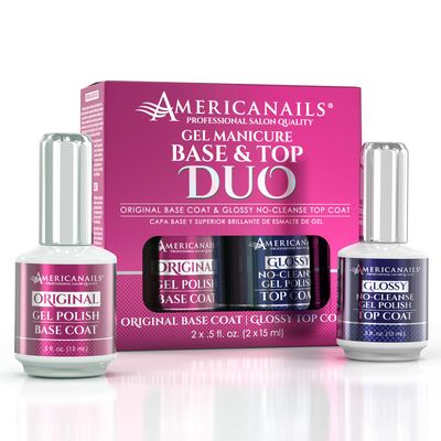Americanails Gel Polish Base Coat &amp; Top Coat Duo - Professional Salon Quality, Original Dual Cure Formula for Maximum Adhesion &amp; Long Lasting Glossy Finish, Soak Off UV LED Fast Drying Gel (.5 oz)