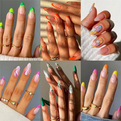 6 Packs (144 Pcs) Medium Press On Nails Almond False Nails with Designs Fake Nails with Glue On Nails Set Stick On Nails for Women and Girls