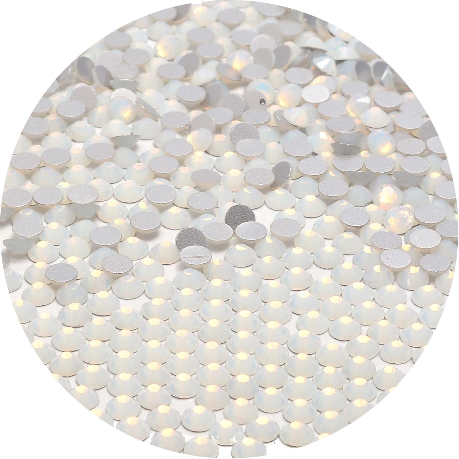 NCB 2000pcs Flatback Round Glass Nail Art Rhinestones Crystal for DIY Making Accessories Shoes, Clothes, Face Art, Bags, Manicure (White Opal, SS8 2000pcs)