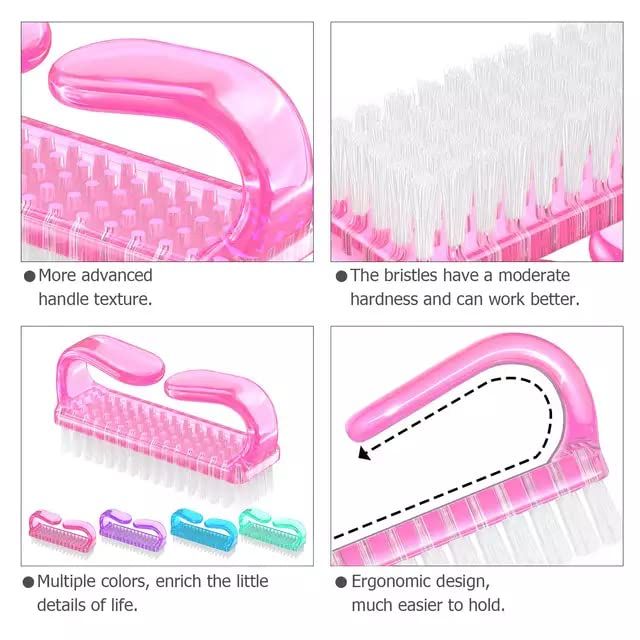 4 Pcs Nail Brush for daily Use -4 Different Kinds of Fingernail brush with Plastic Handle Nail brush for cleaning Fingernails - Easy to use Nail Scrub brush-Nail Cleaner Nail brushes for Man and women