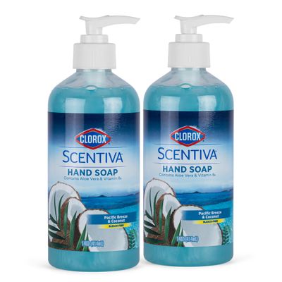 Clorox Scentiva Liquid Hand Soap 14 oz Liquid Hand Wash with Vitamin B5 | Bleach Free Scented Hand Soap for Kitchen or Bathroom, Pacific Breeze &amp; Coconut Scent with Aloe Vera, 14 Fl Oz - 2 Pack