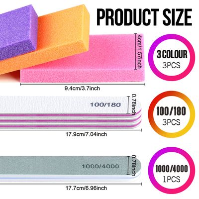 FANDAMEI Nail Buffers and Files - Professional Nail Care Kit with Rectangular Buffer Blocks, 100/180 &amp; 1000/4000 Grit Files