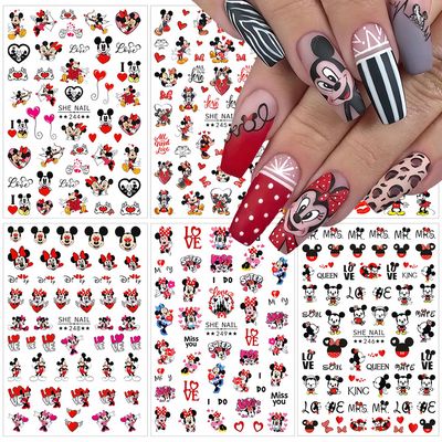 Cute Nail Art Stickers 6 Sheets - 3D Self Adhesive Cartoon Nail Decals for Valentines Day - Heart Kawaii Charms for Women Girls - Nail Decoration Supplies