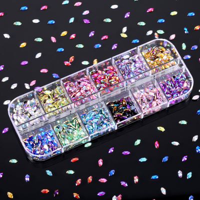 TecUnite 1200 Pieces 12 Colors Shiny Nail Rhinestones Horse Eye Rhinestones Flat Back Nail Gems Decorations Supplies with Box