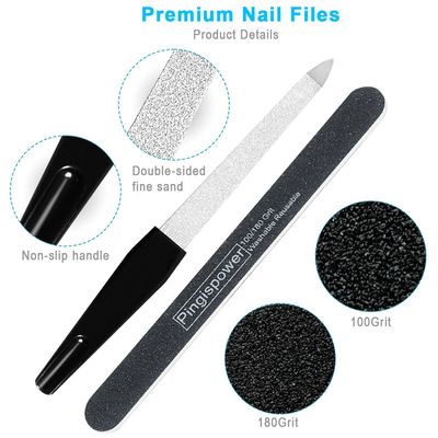 Pingispower 14PCS Nail File Set - 4 Stainless Steel 10 Korean Emery Board Nail Files (100/180 Grit), Double Sided, Washable & Reusable, Portable, Professional Manicure Tools for Home, Salon & Travel