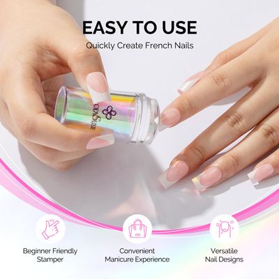 MelodySusie Nail Stamper Kit, 2 Sets Silicone French Tip Upgrade Stamp Tool, Long and Short Stampers with 2PCS Scrapers for French Manicure DIY Home Art Design Salon, Aurora