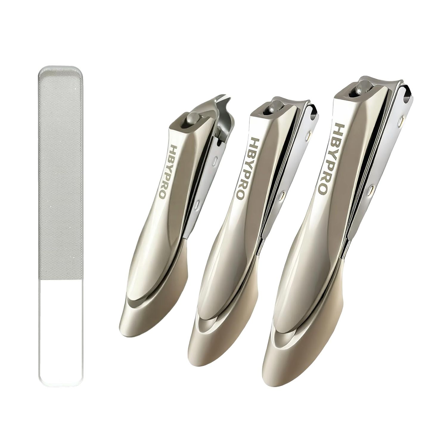 HBYPRO Heavy Duty Nail Clippers Ultra Sharp for Thick Nails for Seniors Anti Splash Stainless Steel Fingernail Toenail Clippers for Men Women Adult with Nail File, Silver
