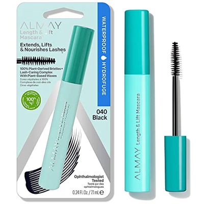 Almay Lengthening Mascara, Volume &amp; Lift, Eye Makeup, Hypoallergenic and-Fragrance Free, 040 Waterproof Black, 0.24 fl oz.