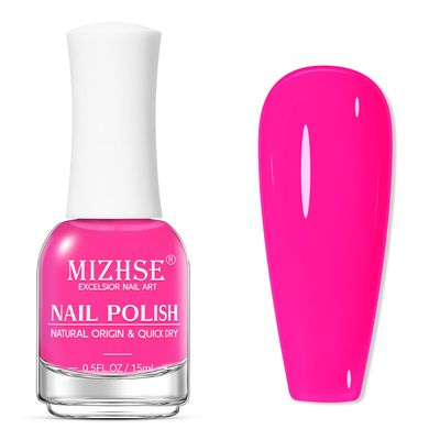 MIZHSE Quick Dry Nail Polish, Hot Pink Non-Gel Air Drying Fast, 15 ml Regular Glossy Finish Rose Red Lacquer, Full Coverage Nail Art Manicure DIY Home
