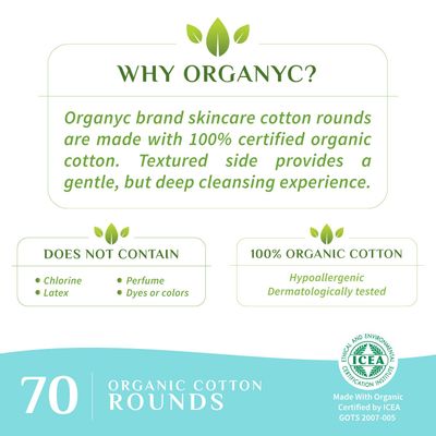 Organyc 100 Certified Organic Cotton Makeup Pads - Natural Unbleached Makeup Remover Rounds (70 Count)