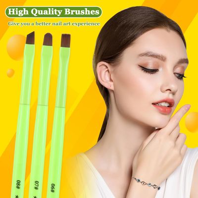 INENK 3PCS Nail Clean Up Brushes for OPI Nail Polish Remover, Brushes for Cleaning Polish Mistakes on the Cuticles, Acetone Resistant Nail Brush for Nail Art and DesignsFluorescent Green