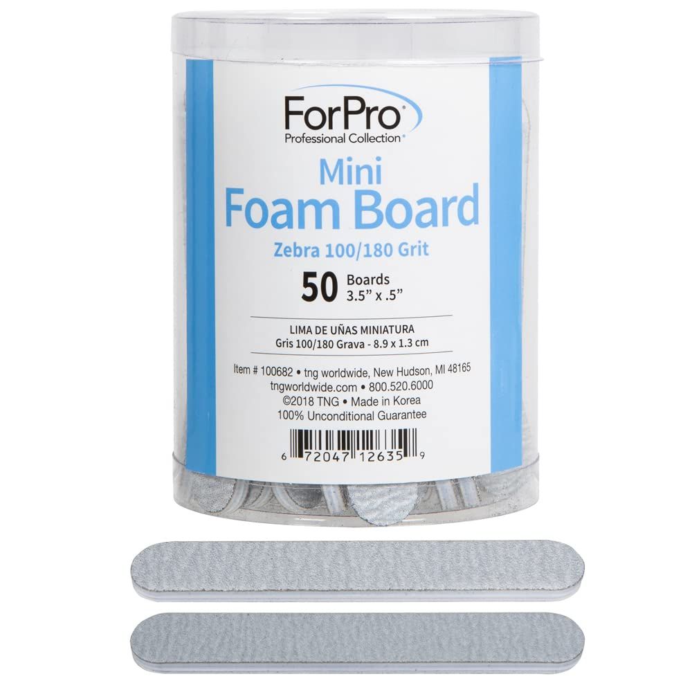 ForPro Professional Collection Mini Foam Board, Zebra, 100/180 Grit, Double-Sided Manicure Nail File, 3.5 L x .5 W, 50-Count