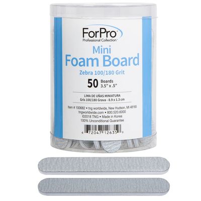 ForPro Professional Collection Mini Foam Board, Zebra, 100/180 Grit, Double-Sided Manicure Nail File, 3.5 L x .5 W, 50-Count