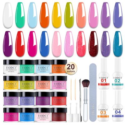 EODCI Summer Dip Powder Nail Kit Starter, 20 Neon Bright Blue Yellow Colors with Dipping Powder Base/top Coat Activator Liquid Set No Needed Nail Lamp Curing for French Nail Art Salon DIY Home