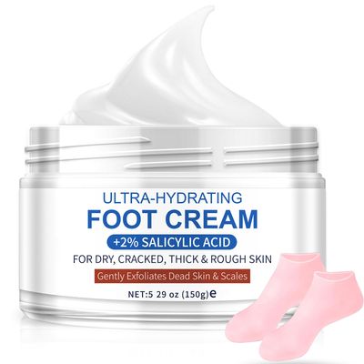 TEAWOO Ultra-Hydrating Foot Cream for Dry Cracked Heels and Feet, Pair with Silicone Socks for Cracked Heel Treatment, Silicone Socks Included (Urea Conc. 40.67, 5.29 OZ/150g)