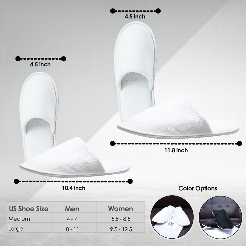 MODLUX Spa Slippers, 12 Pairs Cotton Velvet Closed Toe Disposable Slippers for Guests, 6 Medium and 6 Large House Shoe, Hotel, Home, Indoor, Bride Slippers, Slip-on with Travel Bag, White