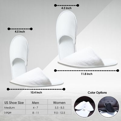 MODLUX Spa Slippers, 12 Pairs Cotton Velvet Closed Toe Disposable Slippers for Guests, 6 Medium and 6 Large House Shoe, Hotel, Home, Indoor, Bride Slippers, Slip-on with Travel Bag, White