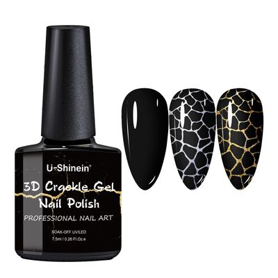 U-Shinein 3D Crackle Gel Nail Polish, Magic Black Crackle Nail Polish, Amazing Crackle Effect Patterned Nail, Long-lasting &amp; Cool Crackle Air Dry UV LED Lamp Needed Nail Gel Polish