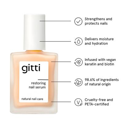 gitti Restoring Nail Serum I Natural Nail Care, Non-Toxic, Plant-based, 98 Natural Origin, Cruelty-Free, Vegan I Hydrating, Helps Strengthens Nails, Non-Greasy, Nail Recovery (0.5 fl oz)