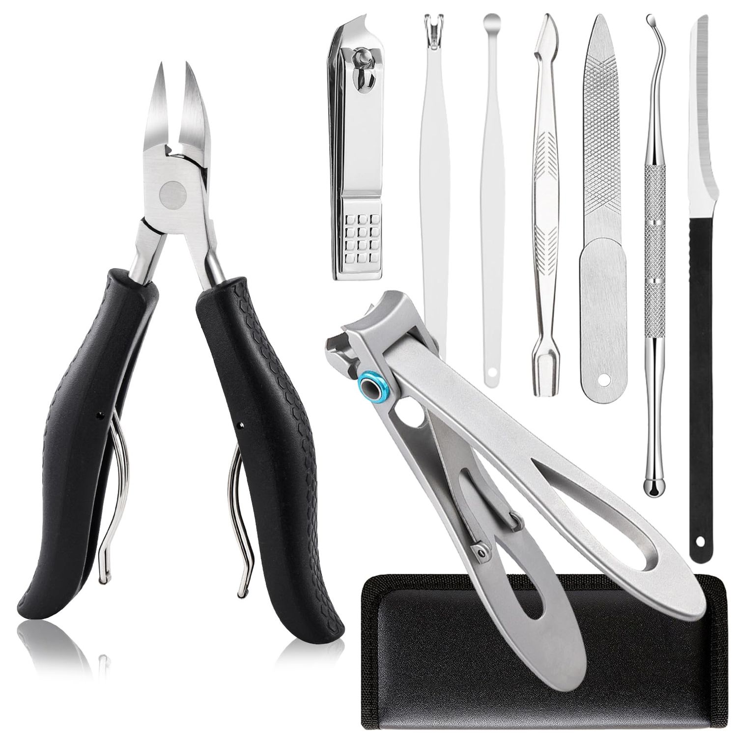 SOUTHMAN Toenail Clippers for Thick &amp; Ingrown Nails Toenail Clippers Kits Stainless Steel Super Sharp Curved Blade Grooming Nail Tool for Man &amp; Women 9Pcs Nail Clippers