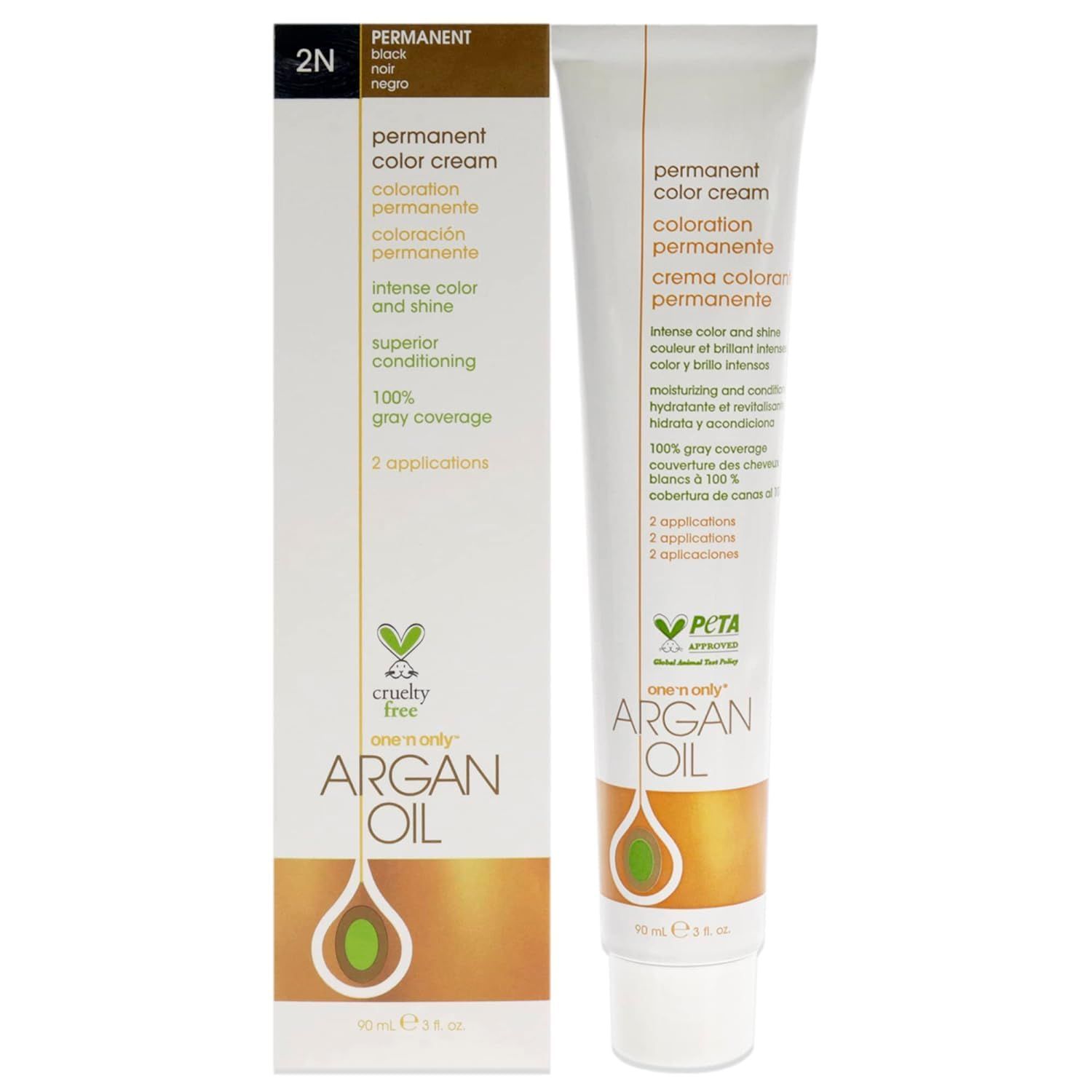 One N Only Permanent Hair Color - Permanent Hair Dye Made with Argan Oil - Delivers Rich, Accurate Tones with Gray Coverage - Improves Moisture &amp; Elasticity - 2N Black (3 oz)