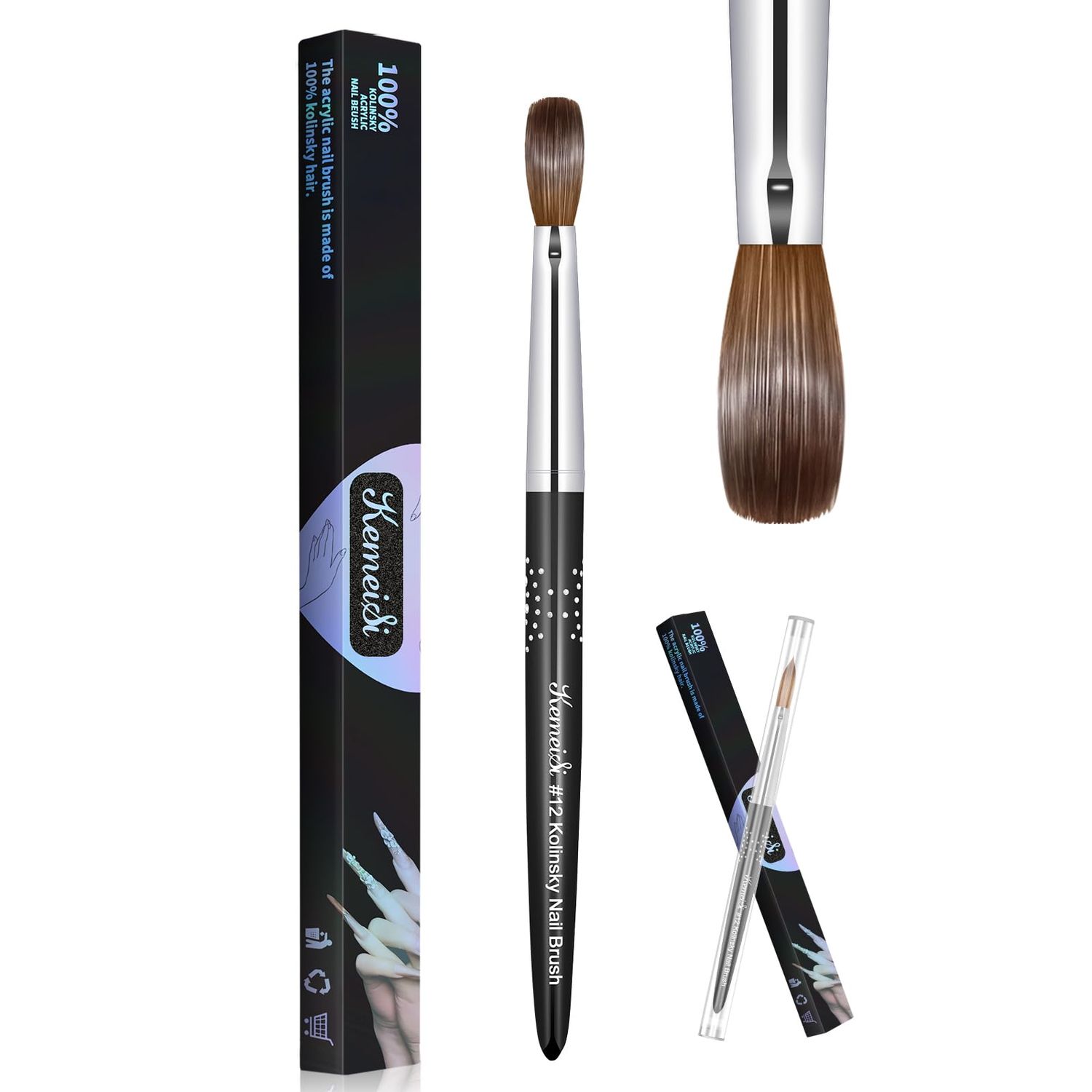 KEMEISI Acrylic Nail Brush Size 12, Kolinsky Nail Art Brushes for Powder Application, Sturdy Handle Oval Shaped DIY Tools for Professional Manicure