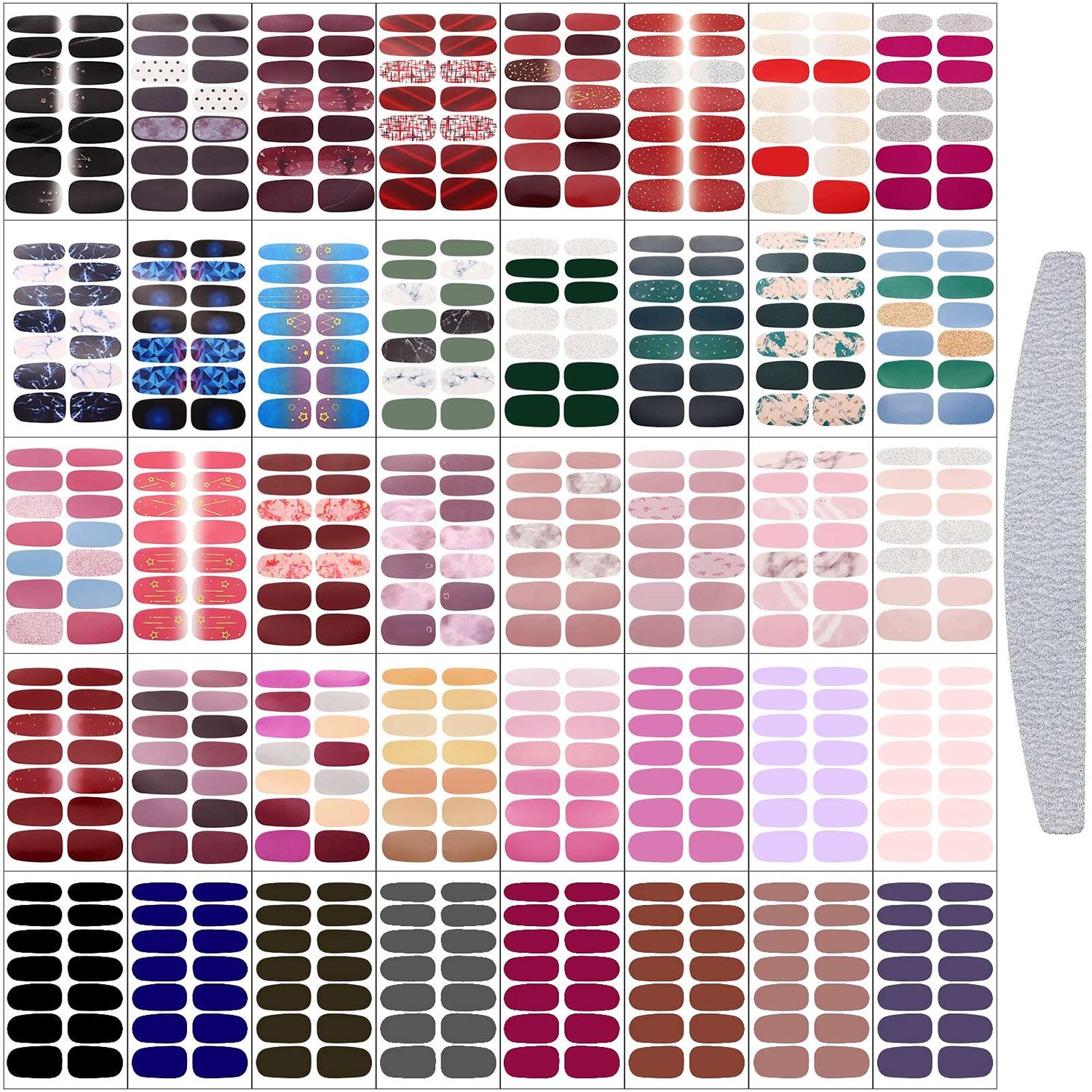 Maitys 560 Pieces 40 Sheets Full Wrap Nail Stickers Nail Polish Strips Decals Self Adhesive Gel Fingernail Strips Art Decals with File for Women DIY Craft Decorations(Bright Style)