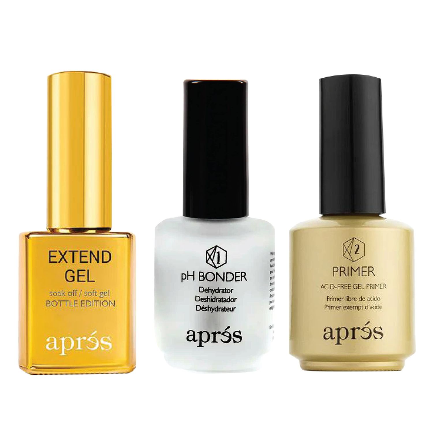APRS Gel-X Professional Nail Kit - Gold Bottle pH Bonder, Acid-Free Primer, and Extend Soak Off Soft Gel Formula (15 ml each)