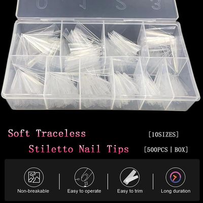 500PCS Stiletto Nail Tips SWETIDY Extra Long Nails Clear Nail Tips Half Cover XL Stiletto Shape Acrylic Pointed Nails for Halloween Salon and Home DIY 10 Sizes with Box