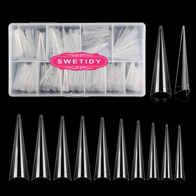 500PCS Stiletto Nail Tips SWETIDY Extra Long Nails Clear Nail Tips Half Cover XL Stiletto Shape Acrylic Pointed Nails for Halloween Salon and Home DIY 10 Sizes with Box